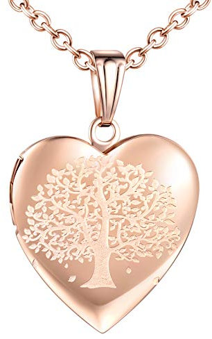 CPSLOVE Collier cœur pour Femme Fille, Collier Photo en Acier Inoxydable, Collier Pendentif cœur, Collier Arbre de Vie, on Peut Placer la Photo, Collier commémoratif