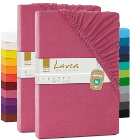 Lavea 2er Set Spannbettlaken, Doppelpack Spannbetttuch, Serie Maya, 90x200cm | 100x200cm, Koralle, 100% Baumwolle, hochwertige Verarbeitung, mit Gummizug