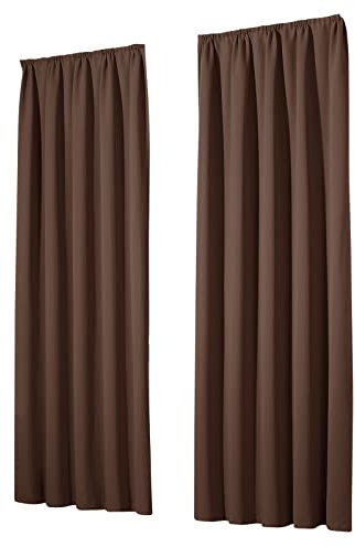 heimtexland Vorhang Blickdicht Thermovorhang Verdunklungsvorhänge 2er Set Kräuselband Deko Gardine isolierend Kälteschutz Sonnenschutz Oekotex Fensterdeko Typ139 Schoko Dunkelbraun HxB 145x135 cm