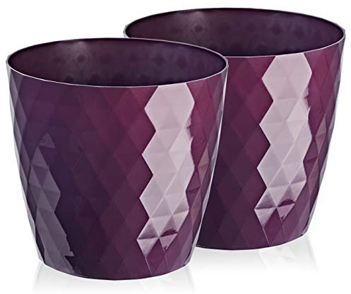 Tymar Blumentopf, 2er-Pack, glänzender, Leichter, dekorativer Pflanzentopf aus Kunststoff, Moderne, Runde Form, für Innenräume,Pflanzkübel (12 cm, Lila)