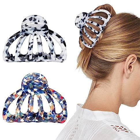 Shinowa Lot de 2 Pinces à Cheveux Antidérapante Femme, Grands Clips Griffe de Cheveux, Clips Cheveux pour Cheveux Épais fins, Pinces à Griffes Accessoires de Cheveux pour Femmes Filles, Coloré