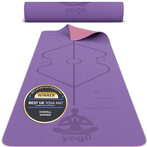 Yogii Yoga Matte rutschfeste - 183 x 61 x 0.6cm Premium TPE Gymnastikmatte rutschfest - Yogamatte rutschfest - Sportmatte Fitnessmatte rutschfest - Turnmatte für Zuhause - Yoga Mat - Pink Lila