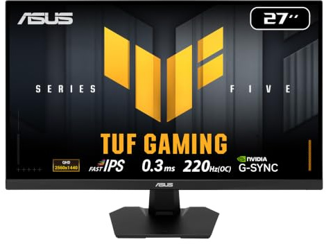 ASUS TUF Gaming VG27AQ5FZ 27 Zoll QHD 220Hz Fast IPS Gaming Monitor | 0,3ms, G-SYNC kompatibel, AMD FreeSync Premium, ELMB SYNC, 95% DCI-P3, DisplayWidget Center, Gaming-KI