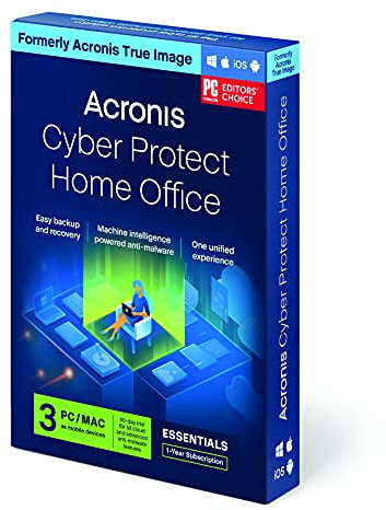 Acronis Cyber Protect Home Office (formerly Acronis True Image) | 3 PC/Mac | Personal cyber protection | Local backup, cloning, recovery, anti-ransomware and more | 1-year