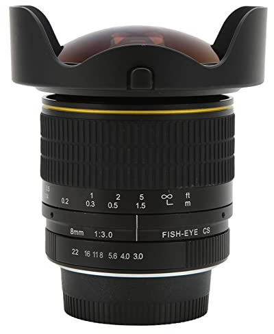 Goshyda Obiettivo Fisheye Ultra Grandangolare da 8 Mm F3.0, Obiettivo Grandangolare con Messa a Fuoco Fissa da 180, Compatibile con Fotocamere F(DX)/APS-C, per D3200, D3300, D3400, D5200,