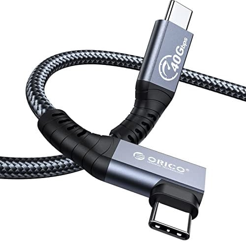 ORICO Kabel für Thunderbolt 4, Kompatibel mit Thunderbolt 3/USB4, Übertragungsrate 40Gbps, 8k@60Hz (Zwei Displays 4k@60Hz) mit PD 100W(20V/5A) für PC, eGUP und Laptops(Rechter Winkel, 0.8M)