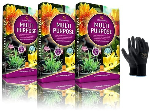 Logs Online Garden Bundle including our Logs Online Black Gardening Gloves and Growmoor 3 x 40L Bags Multi-Purpose Potting Compost