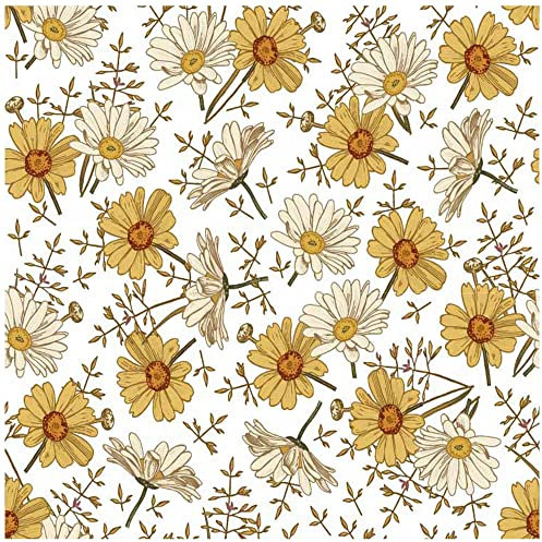UniGoos Papier peint autocollant rétro motif marguerites blanches et fleurs jaunes - 45 x 300 cm