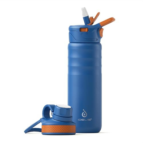 IDEUS Vacuum Insulated Water Bottle, Stainless Steel Double Wall Flask Metal Sports Canteen with Leak-Proof Screw Cap (Bright Blue, 24oz (710ml))