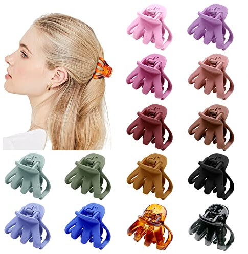 Kavya 14 Stück Haarklammer Damen Octopus Haarspangen Damen Klein Kunststoff 4 cm Haarklammern Klein Rutschfeste Haarspange Rund Haarstyling Zubehör für Frauen Mädchen Dickes Dünnes Haar Mehrfarbig