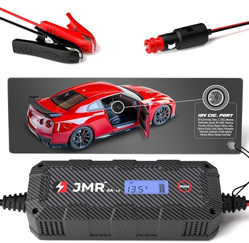 JMR Battery Charger for Nissan GT-R Armada Titan Z 370Z Murano Pathfinder Quest NV 350Z Maxima Frontier Altima All Models Trickle Charger Conditioner Maintainer (UK Plug, Add Lithium Mode)