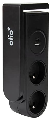 Otio - Bloc multiprise Gekko clipsable - 2 Prises + 2 Ports USB - Noir