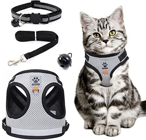mostfun Verstellbar Reflektierend Katzen Geschirr Set mit Leine, Schwarz Katzengeschirr Ausbruchsicher Katzenleine, Geschirrset Enthalten Halsbänder und Brustgeschirr, LFA9098C003EU, XS