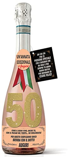 Bottiglia di Prosecco D.O.C. Millesimato Rosé per il compleanno dei 50 anni di un'amica