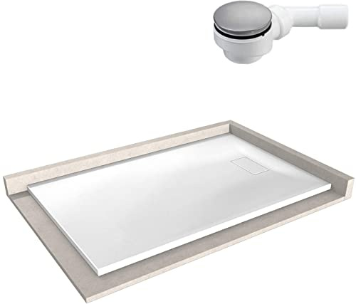 Bernstein Duschtasse 80x140 cm Weiß matt mit Ablaufgarnitur, GT-Serie aus SMC, Flache Duschwanne 2,6 cm, Steinoptik