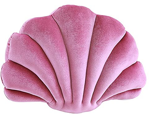 Cuscino di conchiglia, cuscino carino a forma di conchiglia di velluto cuscino di peluche bambola per divano sedia soggiorno camera da letto ufficio arredamento (35 x 25 cm, rosa viola)