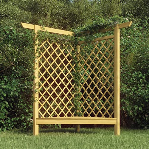 WIFESE Pergola angolare con panchina, 166 x 81 x 174 cm, in legno di pino impregnato, traliccio in legno di pergola, per giardino, traliccio rialzato, per fiori, per piante, in legno di abete