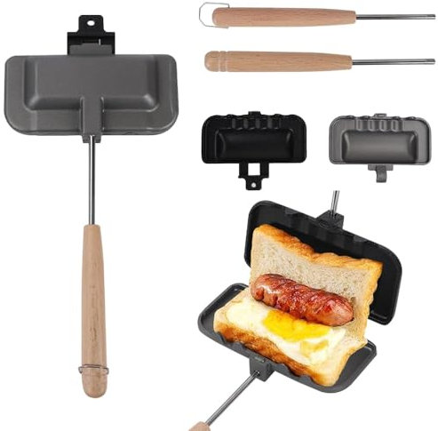 Machine à sandwich grillé, double face sur la cuisinière, Moule à sandwich anti-adhésif pour petit-déjeuner, crêpes, omelettes, frittatas, toast (A)