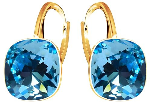 Ohrringe 925 Silber Österreichische Zirkonia - 24 karat Vergoltet Schmuck für Frauen und Mädchen - Hängeohrringe Ideal für Geschenke für Fraue (Aquamarine)