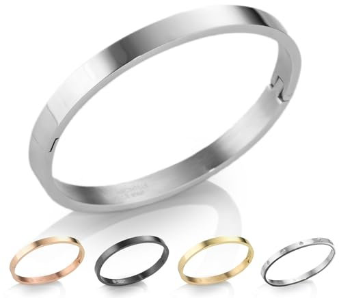 inSCINTILLE Schmuck Damen Armreif Edelstahl Zirkonia einfache Stil Liebe Armband 4/6/8mm mit Schließe Armspange Gravur, Gold/Silber/Schwarz, Inklusive Geschenkbox