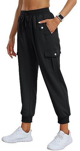 AjezMax Pantalon Cargo Femme Pantalon de Randonnée Léger Séchage Rapide Moto Travail Taille Elastique Imperméable Pants avec Poches