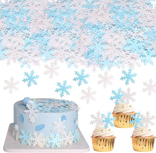 50 Stück Schneeflocken Deko,Essbare Tortendeko Snowflake Cake Decoration Frozen Tortendeko Tortendeko Eiskönigin Frozen Tortendeko Ssbare Gefrorene Kuchen Topper für Die Kuchen Dekoration(Blau Weiß)