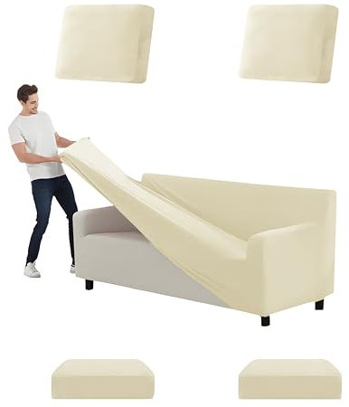 SYLC Copridivani Con Seduta Cuscino E Schienali Separati Copridivano Elasticizzato In Velluto Copri Divano Protezione Coprimobile Split Combinato (Beige,2 Posti 5 PCS)