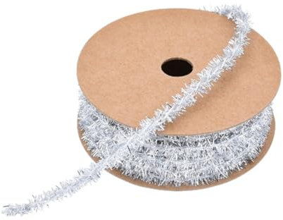 Yurosiay 10Yard×8mm Weihnachten Lametta Band Mini Lametta Girlande Bunte Glitzer Metallisch Lametta Weihnachten Dekoband Geschenkband Glänzend Dünnes Lametta Weihnachtsbaum Band für Party Silber