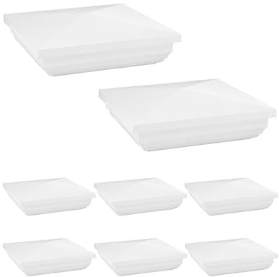 QWORK Vinyl Fence Post Cap, 8 Pack 5 x 5 PVC Square Fence Post Top Cover, New England Pyramid Style, for Mailbox, Lamp Post, Deck, Dock, Piling Caps, White