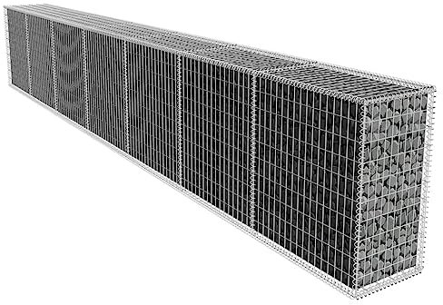 Tino Tech Mur de gabion en acier galvanisé - 600 x 50 x 100 cm - Argenté - Panier à pierres - Paniers gabions - Clôture murale de jardin - Gabion en métal - Pour jardin, mur de plantes, gabions