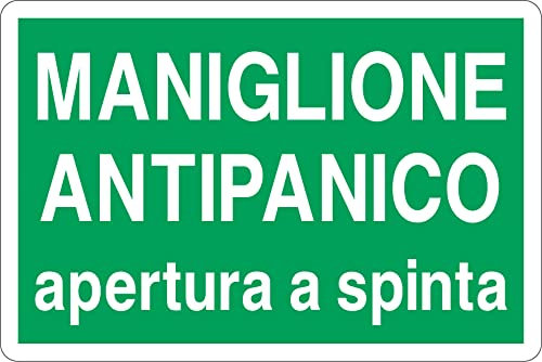 GLOBAL CARTELLO SEGNALETICO - MANIGLIONE ANTIPANICO APERTURA A SPINTA - Adesivo Extra Resistente, Pannello in Forex, Pannello In Alluminio (10x15 cm, Adesivo)
