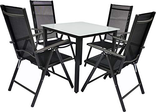 VCM 5 TLG. Set Gartenmöbel Alu Glas Gartenset Sitzgruppe Essgruppe Tisch Stühle 80 MA Anthrazit
