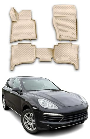 OMAC Fußmatten für Porsche Cayenne 2002-2010 TPE 4X Beige | Gummimatten, Automatten, Allwetter, fahrzeugspezifisches Produkt, Antirutsch, 3D-Passform, wasserdicht
