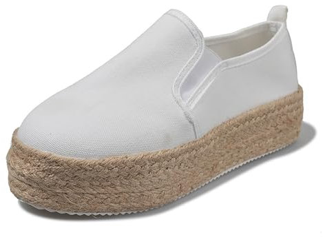 LONGB Sandali Da Donna Espadrillas Con Suola A Battistrada Con Plateau Scarpe Con Plateau Piatto Slip-On in Corda Di Canapa Casual E Comode,Bianca,38