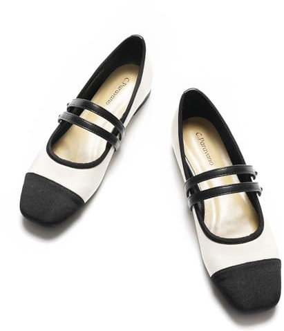 C.Paravano Flache Schuhe für Damen | Mary Jane Flache Schuhe | Damen Ballerinas bequem | Damen Schuhe elegant flach (Size 40,N-White-C)