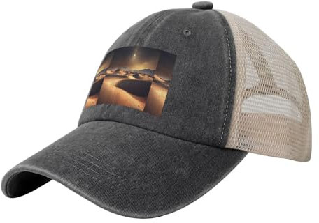 Sahara Desert Unisex verstellbarer Hut Umfang gewaschener Cowboy-Netzhut für Camping, Wandern, Ausflüge, Schwarz, Schwarz , One size