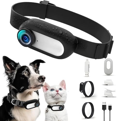 Elprico Katzen Kamera Halsband,1080P 170° Weitwinkel Katzenhalsband Mit Kamera,USB Wiederaufladbar Hunde Kamera für Hunde und Katzen