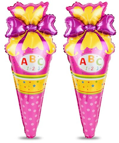 Aurasky Luftballons Einschulung, Deko Einschulung Mädchen, ABC Zuckertüten Folienballon Rosa, Schultüte Deko, Schulanfang Ballon für Schulstart Schulkind Schuleinführung