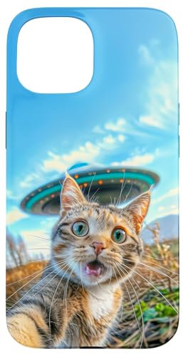 iPhone 15 Extraterrestrial Encounter: Cat Selfie with UFO Case