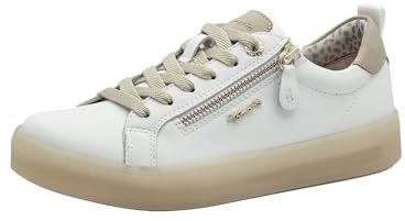 Tamaris Comfort Damen Sneaker flach mit Reißverschluss Freizeit, Mehrfarbig (White/Beige), 44 EU