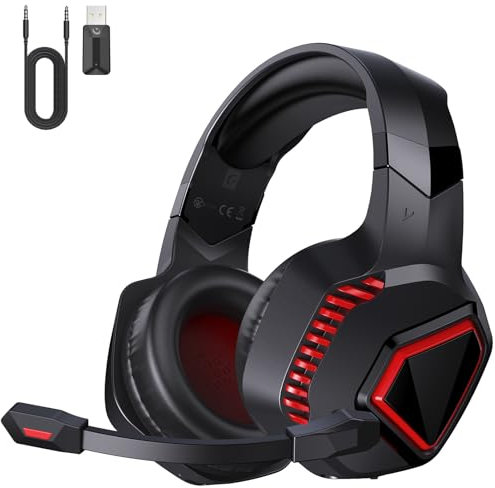 gmrpwnage Wireless Gaming Headset PC for PS5, PS4, Mac, Switch, 2.4GHz Wireless Gaming Headphones, Bluetooth 5.2, Adjustable Noise Canceling Mic, 3.5MM Wired Mode for Xbox Series(Red)