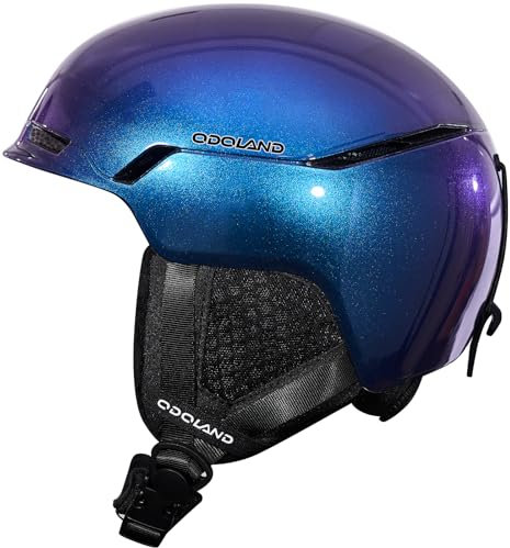 Odoland Casque de Ski et Snowboard Couleur Changeant - Anti-Choc Avec Cache-Oreilles pour Adulte et Jeune - Compatible Avec Masque de Neige - Sécurité Certifiée, Bleu