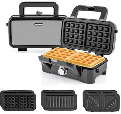 GOPLUS 3-in-1 Sandwichmaker, Waffeleisen, Kontaktgrill, 1200W Sandwichtoaster mit 5-Gang-Temperaturregelung, mit abnehmbaren Platten - Antihaftbeschichtung - elektrischer Panini Maker