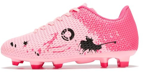 LEOCI Scarpe da calcio per bambini Ragazzi e ragazze Outdoor Astro Soccer Boots Rugby Studs Scarpe, Rosa Rosa Rosso Nero, 30 EU