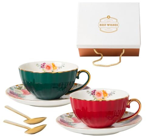 Vintage Flower Bone China Teetassen-Set Keramik Teetasse und Untertasse Set mit Blumenmuster für Büro und Café