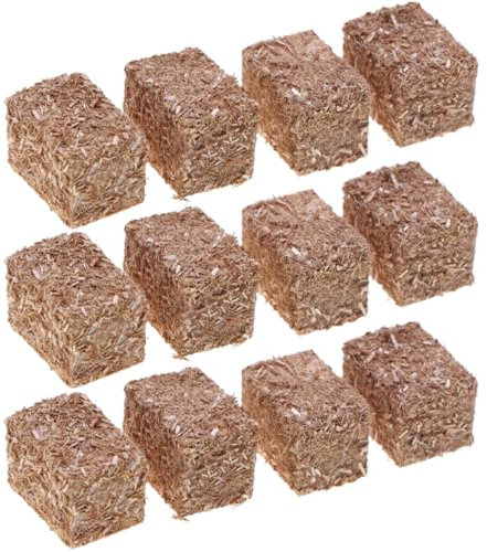 Peosaard Bale Decorativo de Paja, 12pcsnatrual simulación heno Falso para Ganado de la Granja Far, muñecas miniaturas realistas Accesorios de casa de muñecas - 0.8 x 0.8 x 1.2