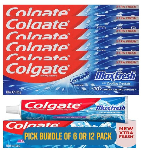 Colgate Max Fresh Cool Mint Toothpaste with Cooling Crystals 100ml (125g) | 10x Longer Lasting Cooling | Pick Bundle of 6 or 12 Pack | Packaging May Vary.