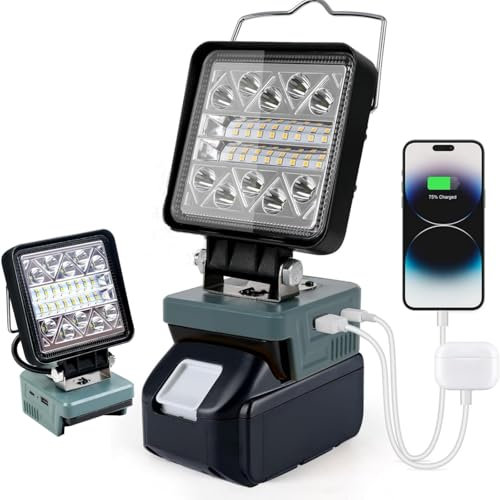 Kabellose LED-Arbeitsleuchte für Makita, 16W 1800LM für Makita Akku Lampe 18V mit USB-Typ-C-Anschluss für Baustelle Garage Außenprojekt