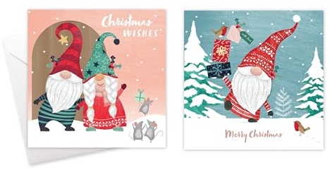 Tallon Pack of 10 Assorted Christmas Cards Christmas Gonk Theme, 2 Designs, Eco Friendly Packaging 100% Recyclable, 14cm x 14cm