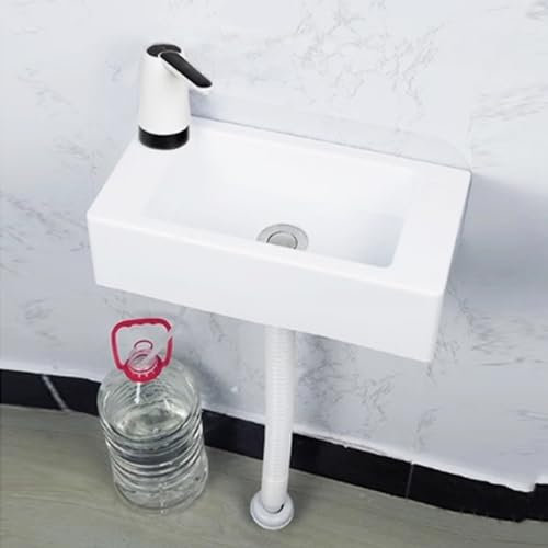 Mini lavabo de salle de bain en plastique pour caravane, camping-car, bateau,avec pompe,40x20x11cm/33.5x29x13cm(WxDxH),stable et résistant aux fissures,Blanc (A)